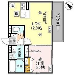D-ROOM平井A棟 1LDKの間取図画像