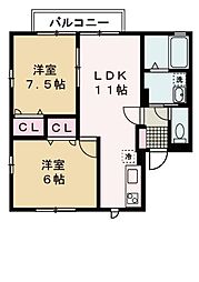 ハイムレトア福崎 2LDKの間取図画像