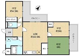 朝日プラザ東生駒 3LDKの間取図画像