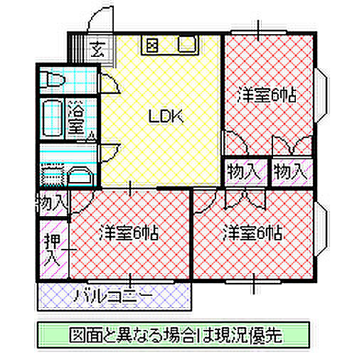 フローラル赤塚 I 101号室｜茨城県水戸市赤塚(賃貸マンション3LDK・1階・56.42㎡)の写真 その2