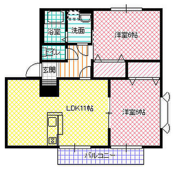 コルティーレ B 202号室｜茨城県ひたちなか市西大島(賃貸アパート2LDK・2階・52.66㎡)の写真 その2