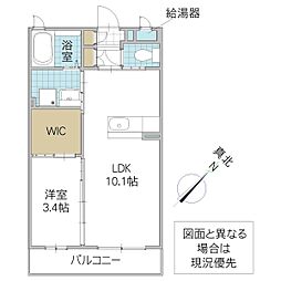 ノースビューK.H. II 202号室 2階1LDKの間取り