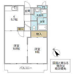 トワメゾン水戸C 2Kの間取図画像