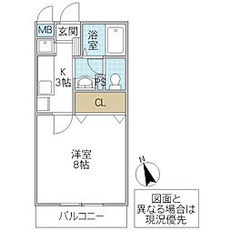 フォーライフヴィラ千波 3階1Kの間取り