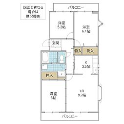 ルミエール緑岡B 3LDKの間取図画像
