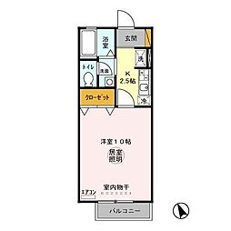 サニーハウス 2階1Kの間取り