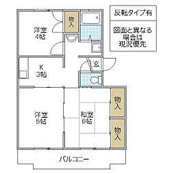 鴨志田第二マンション 3階3Kの間取り
