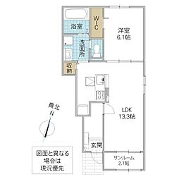 フランメゾン A棟 1階1LDKの間取り