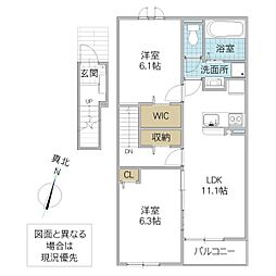 ヒカルサ水戸石川サウス 2階2LDKの間取り