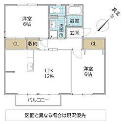 シェーンヴィラ B棟 1階2LDKの間取り