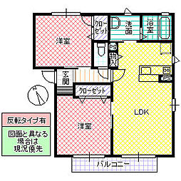 ローズヒルズ A棟 2階2LDKの間取り