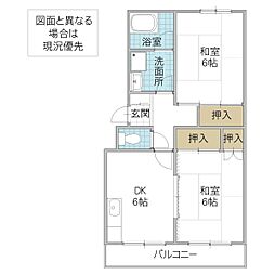勝田プリンスマンションB 2DKの間取図画像