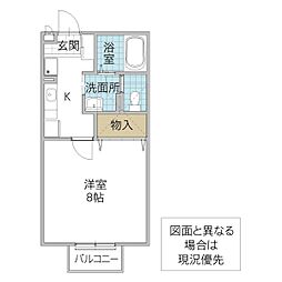 桜花荘 105号室 1階1Kの間取り