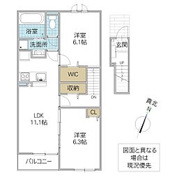 セイバリー B 2階2LDKの間取り