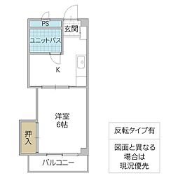 シエル西大島 1Kの間取図画像