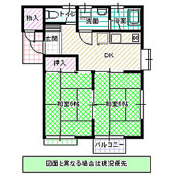 ハミングバード 2階2DKの間取り