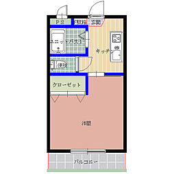 サンルミエール 3階1Kの間取り