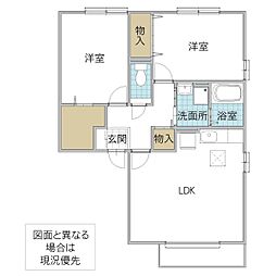 パームガーデン C 2階2LDKの間取り