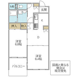 エクセルシオール・S 3階2DKの間取り