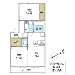 ロイジェントパークス小美玉 A棟 3階2DKの間取り