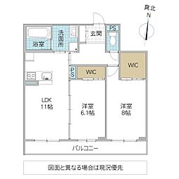 プルミエール 202号室 2階2LDKの間取り