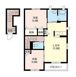 宮原シャーメゾン A 2階2LDKの間取り