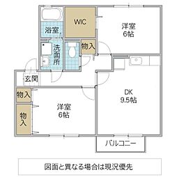 パームガーデン B 2階2DKの間取り