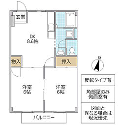 シティA 2DKの間取図画像