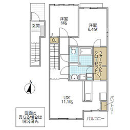ユニゾンヒル 2階2LDKの間取り