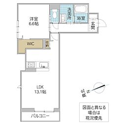 バレヌブルー元山 206号室 2階1LDKの間取り