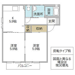 タウンコート B 2階2Kの間取り