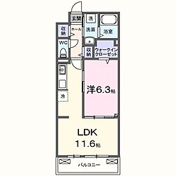 ヴィラバース 2階1LDKの間取り