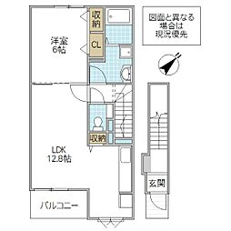 レジデンス・リオ II 2階1LDKの間取り
