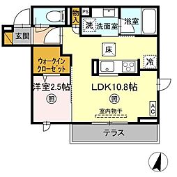 プラデーラ 102号室 1階1LDKの間取り