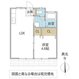 ルポール福原 1階1LDKの間取り