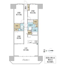レーベン水戸 ONE STATE TOWER 15階3LDKの間取り