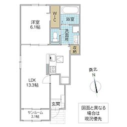 ヴィオラ C 101号室 1階1LDKの間取り