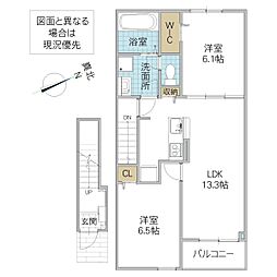 パウロニア 緑岡 2階2LDKの間取り