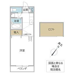ウィンズフィールド D 2階ワンルームの間取り