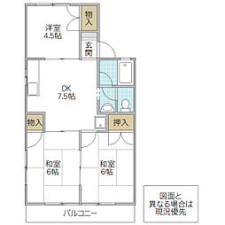 ドエル西原B 3DKの間取図画像