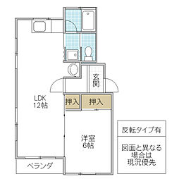 あさひコーポB 1LDKの間取図画像