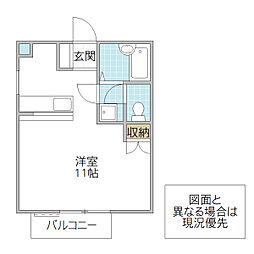 ドミール武藤 C棟 2階1Kの間取り
