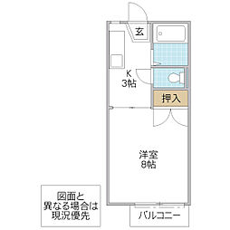 フォーライフ八幡町B 1Kの間取図画像