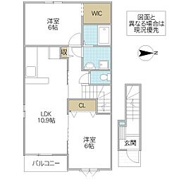 コンシェリア B 2階2LDKの間取り