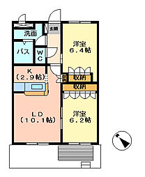 プリベール 1階2LDKの間取り