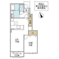 B.F.N 旭 III 1階1LDKの間取り