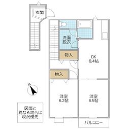 バードック B 2階2DKの間取り