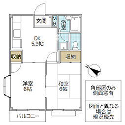 キャッスルSW A 1階2DKの間取り