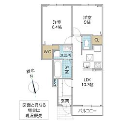 グレースヒルズ 1階2LDKの間取り