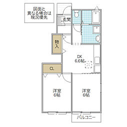サンリット グリーン A棟 1階2DKの間取り